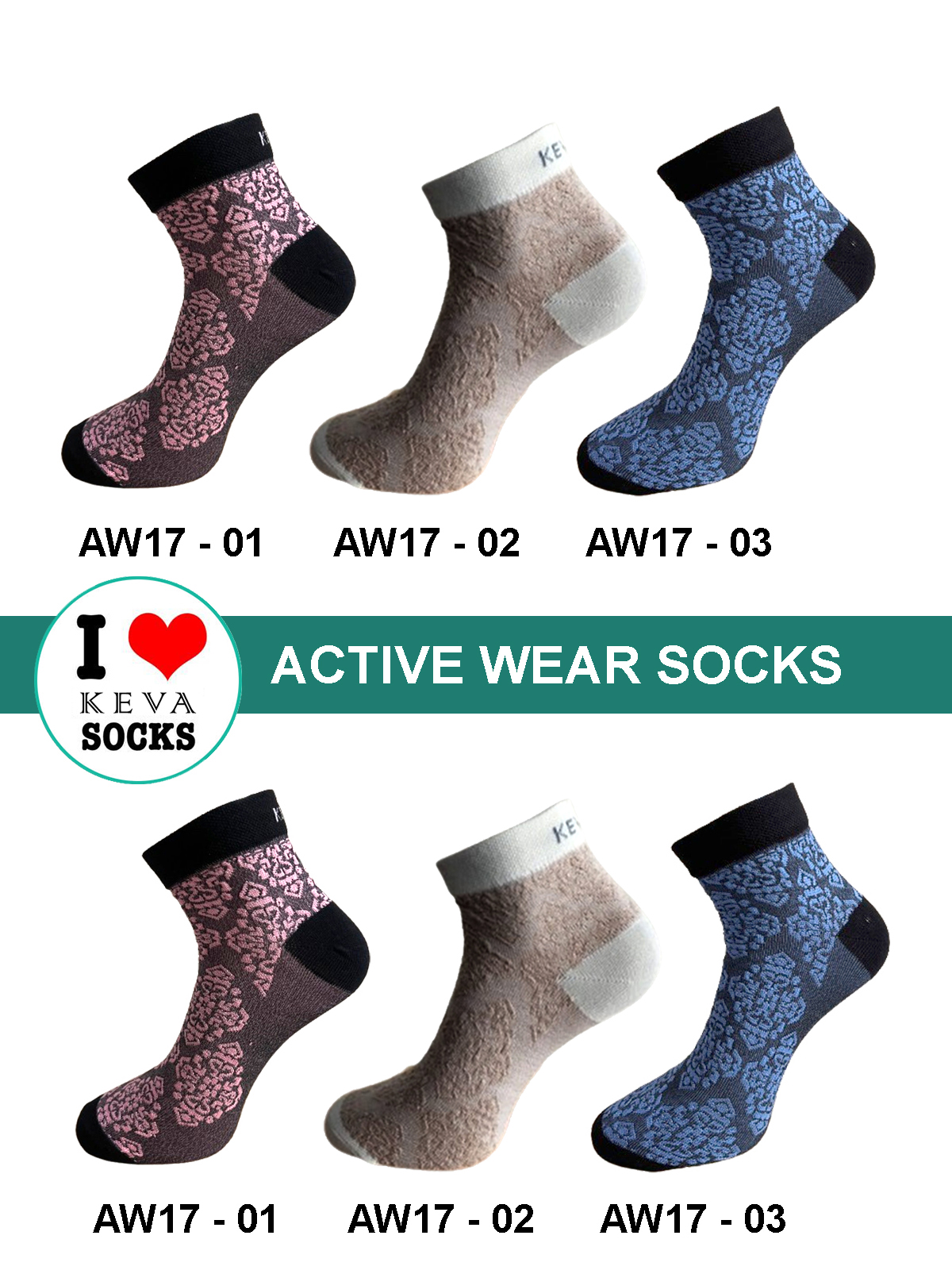 Women Ankle Damask Pattern Designer Socks Activewear 6 Pairs Pack Aw17