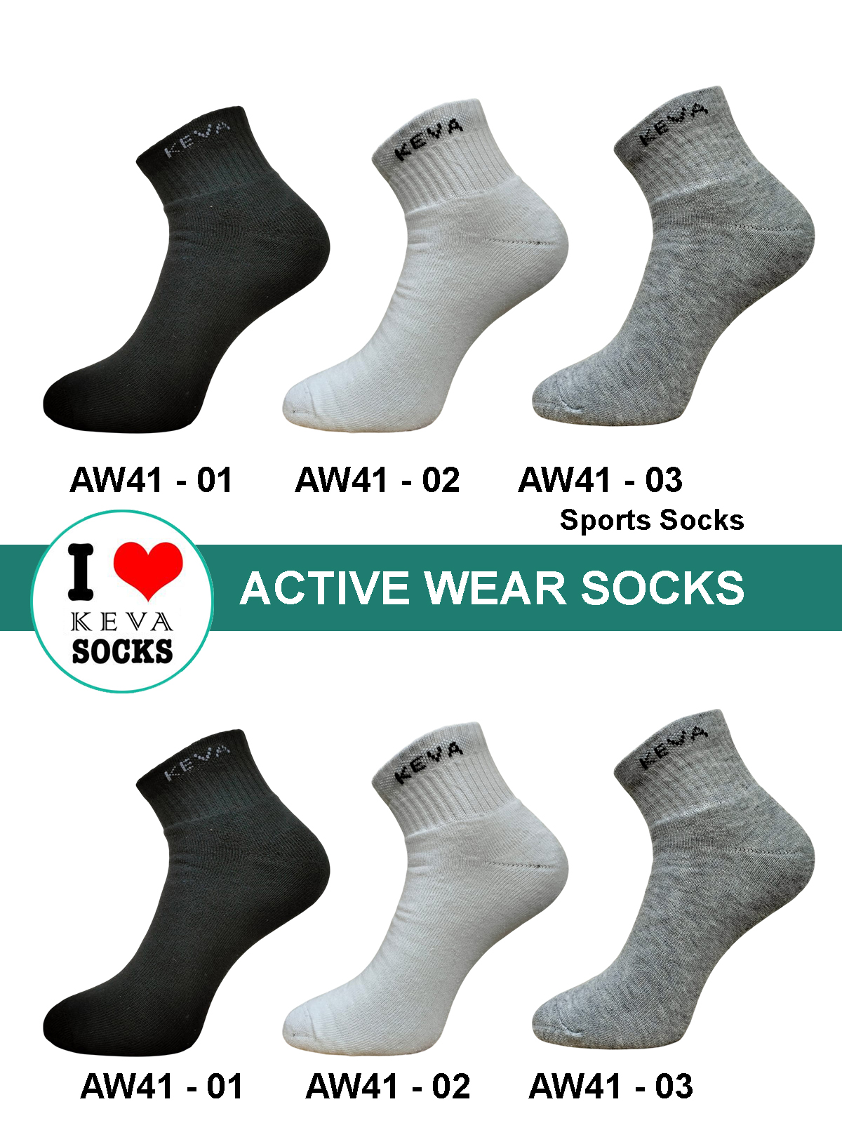 Men Sports Socks With Solid Plain Colors 6 pairs pack aw41