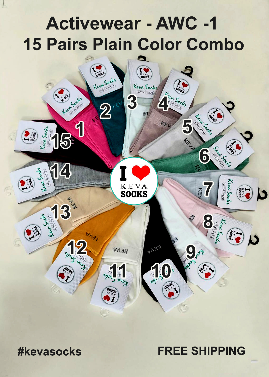 Activewear 15 pairs plain color combo for women socks  Awcombo