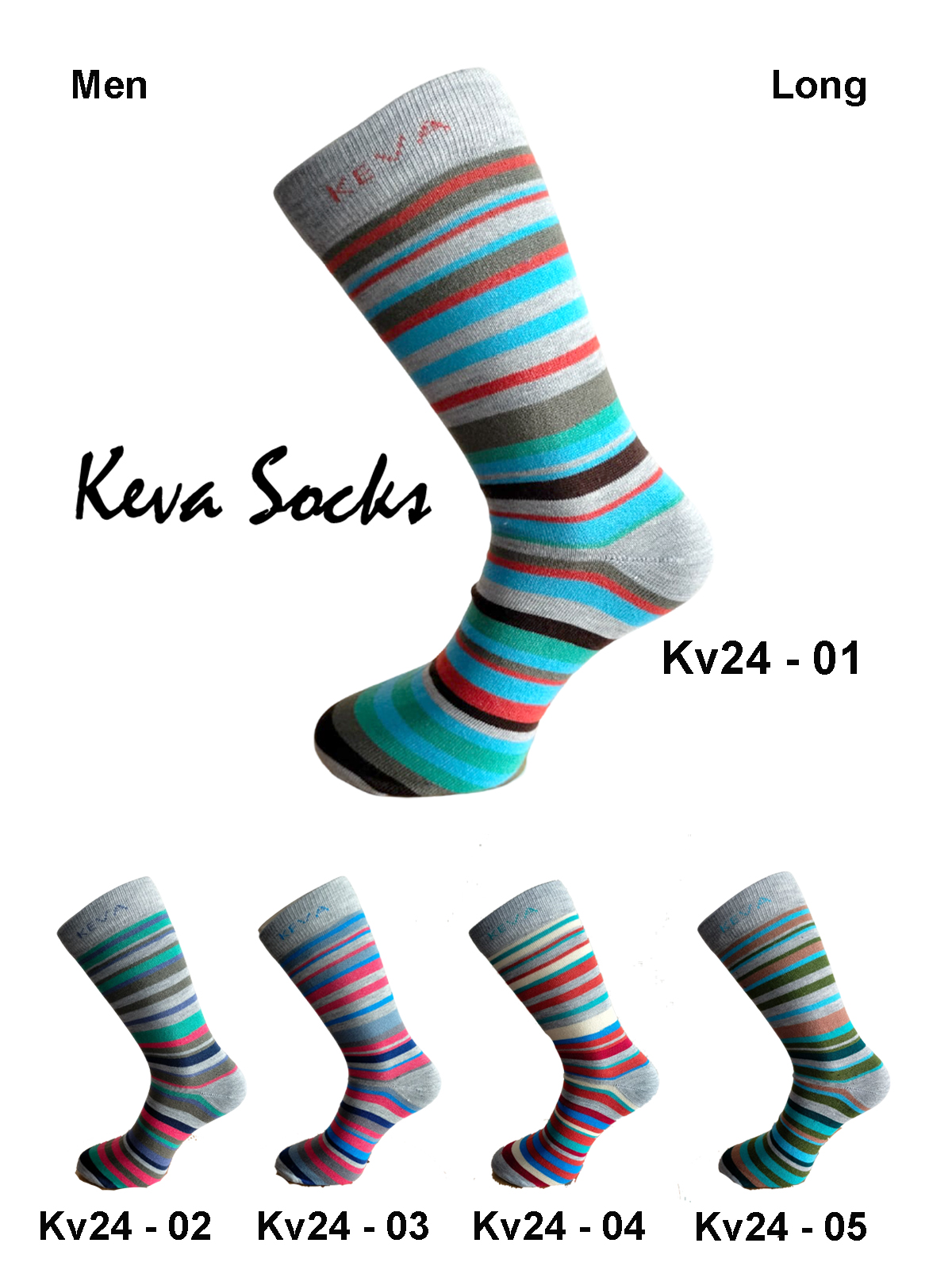Kevasocks Men's Fine Multi-Stripe Long Socks5pairs Kv24