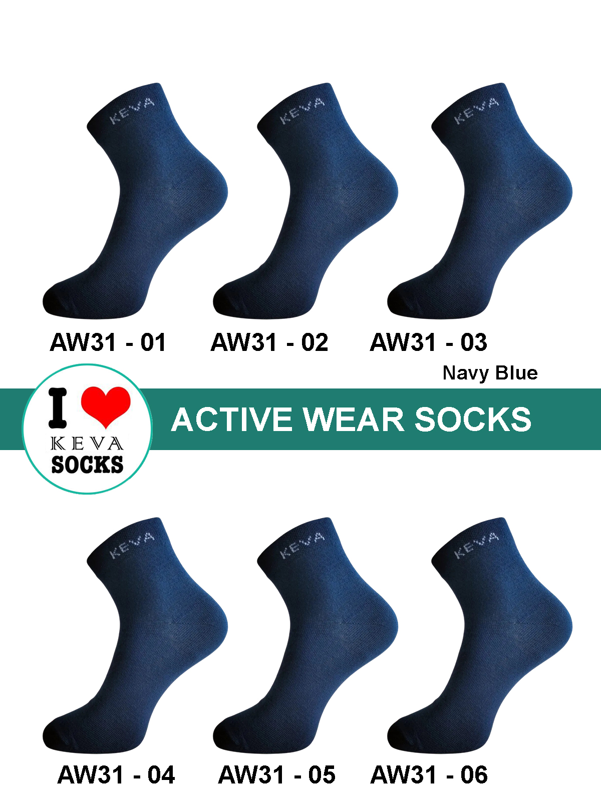Plain Navy Blue Ankle Women Socks 6pairs AW31