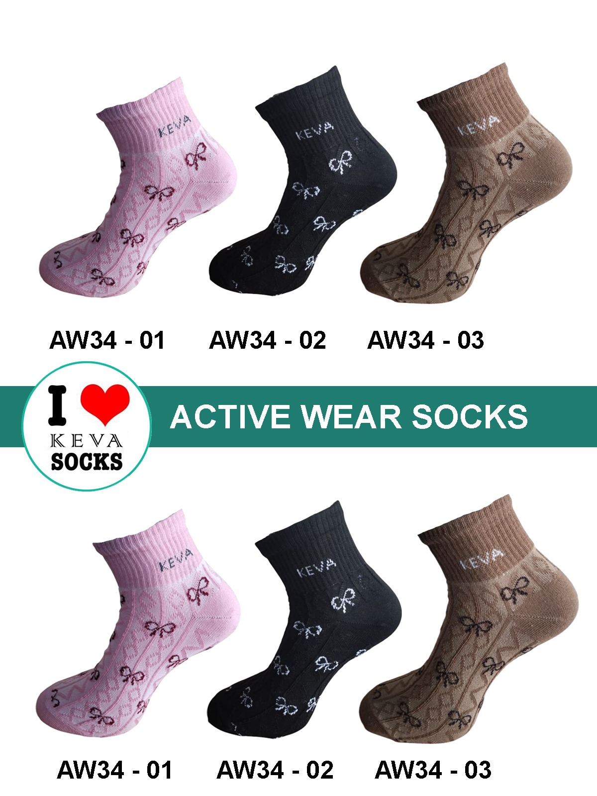 Keva Active Wear Women Socks Bow - Knot Collection 6 pairs (AW34)