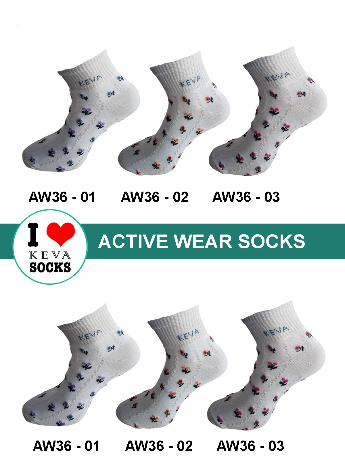 Kevasocks Active Wear Women Socks Mini Floral Bloom Collection (AW36)