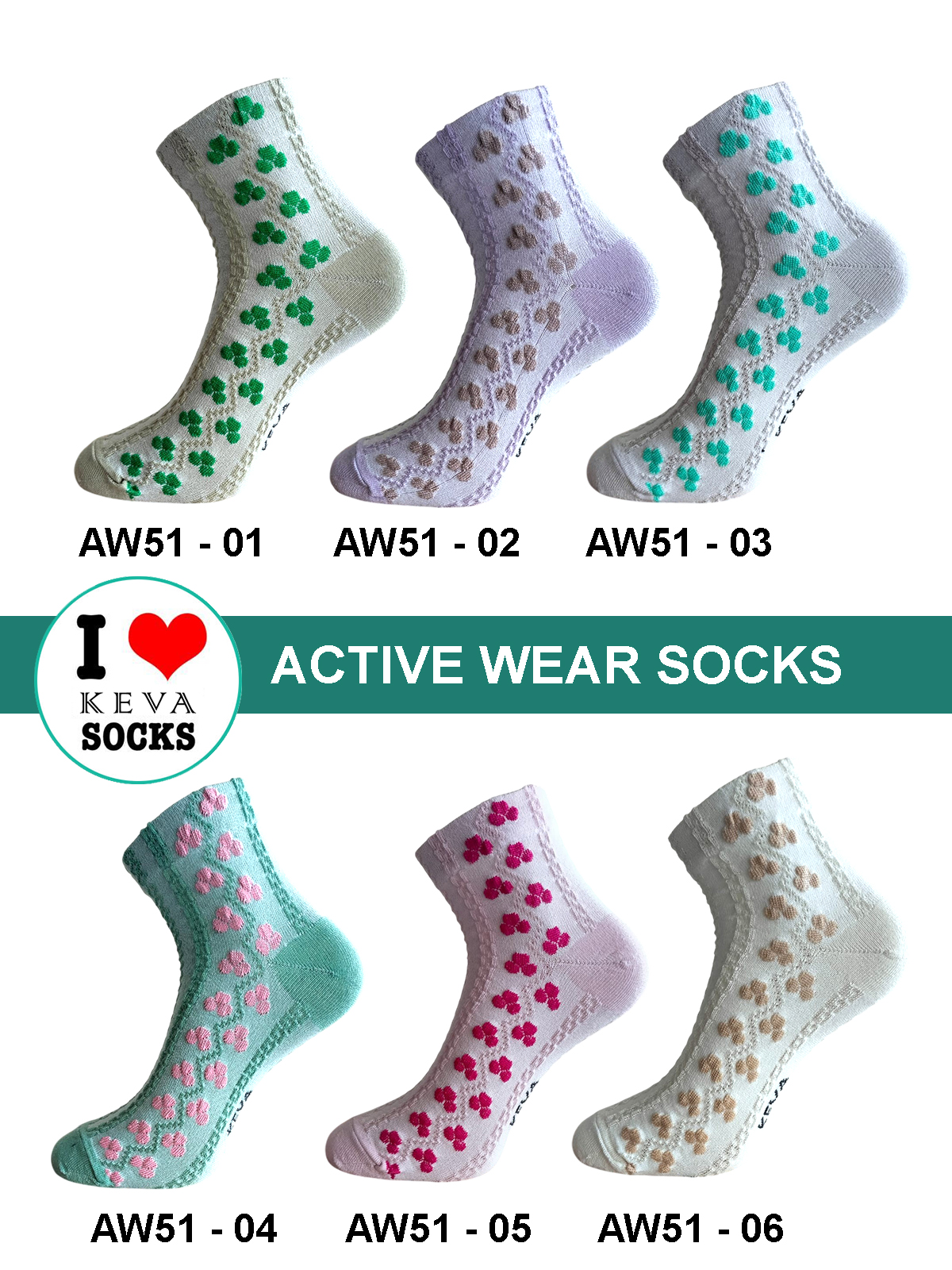Women Activewear Ankle Floral Designer Socks 6 pairs pack aw51
