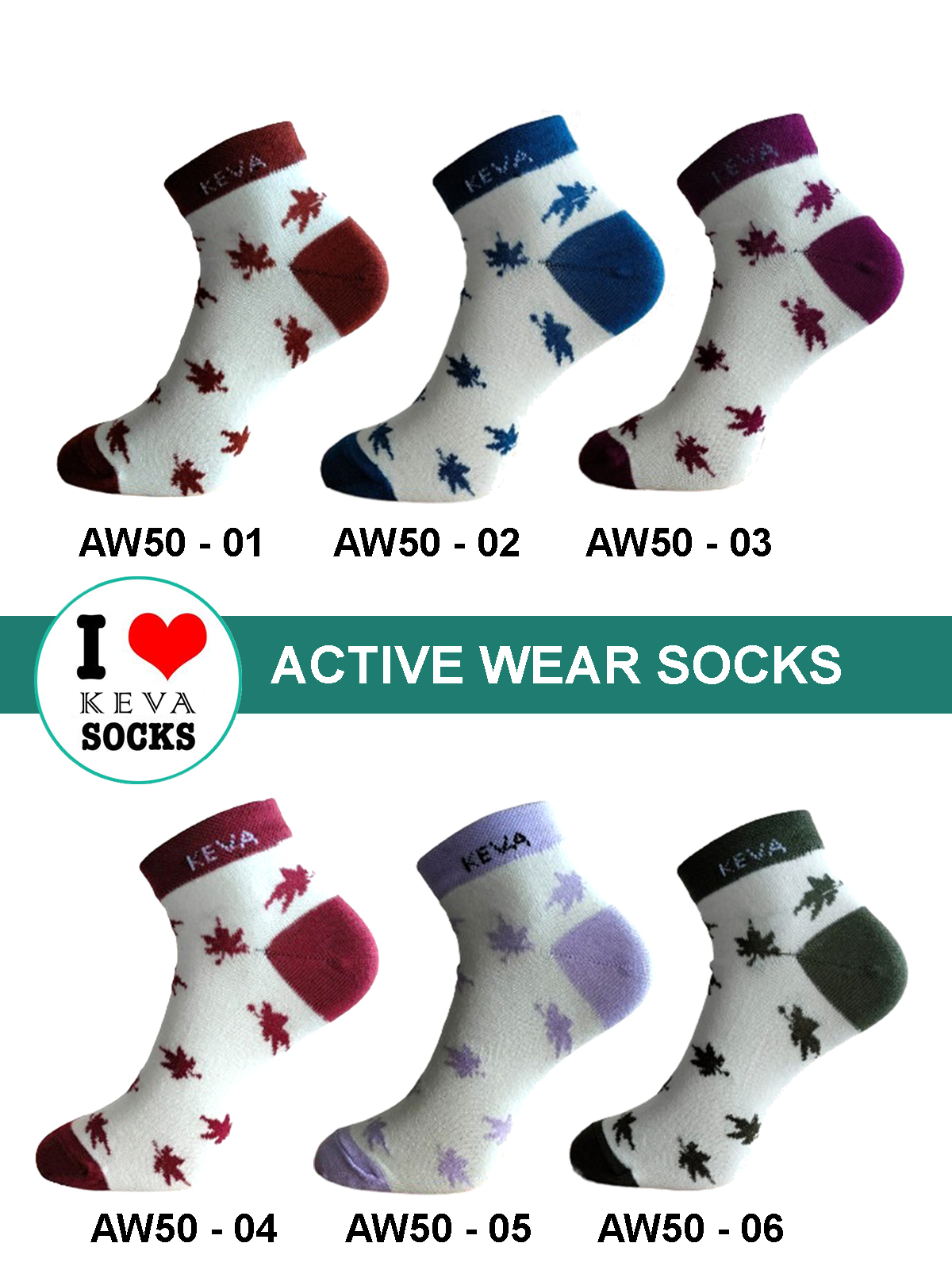 Women Ankle Leaf Pattern Socks 6 pairs pack aw50