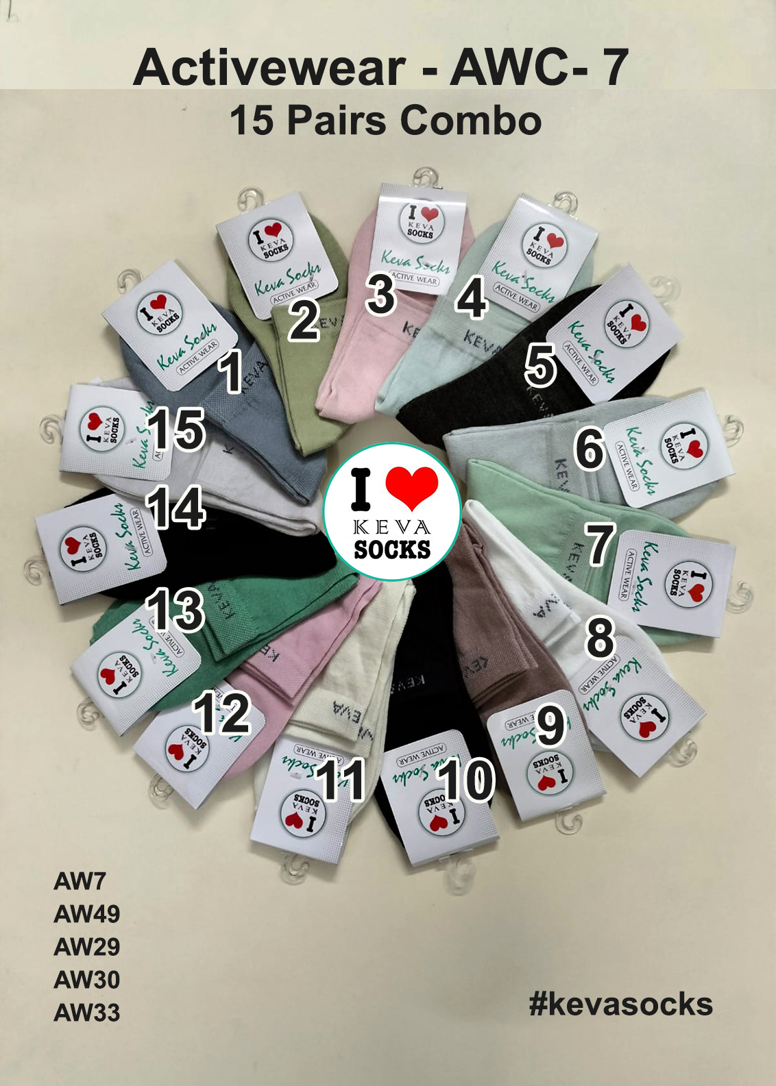 15 PAIRS PLAIN ANKLE WOMEN SOCKS COMBO AWC7