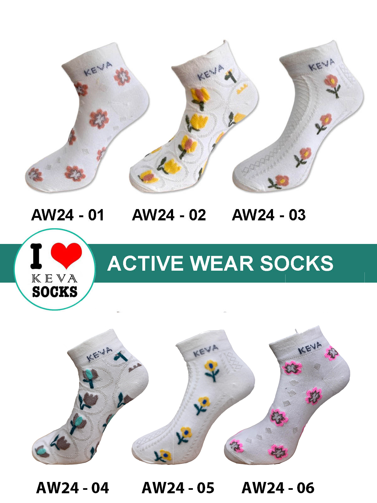 Kevasocks Women Ankle Women Socks Activewear 6 Pairs Pack Aw24