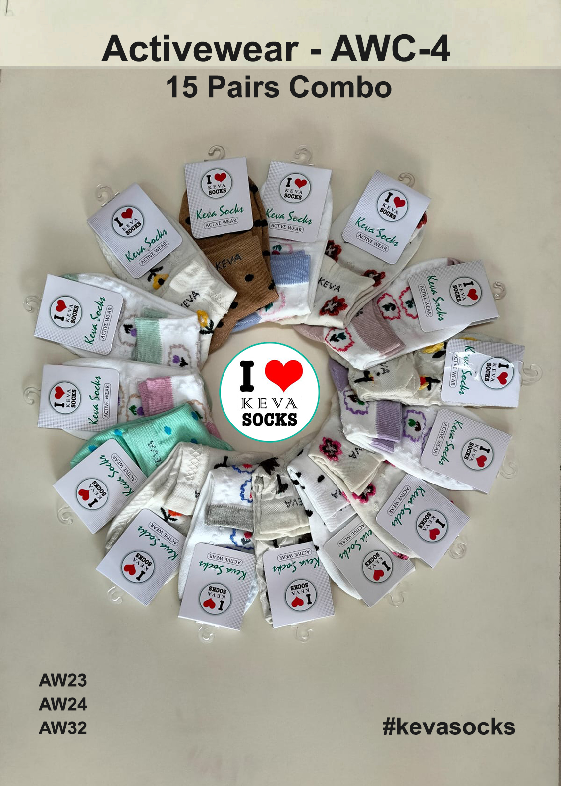 Activewear Women Ankle Socks Combo 15 pairs pack AWC4