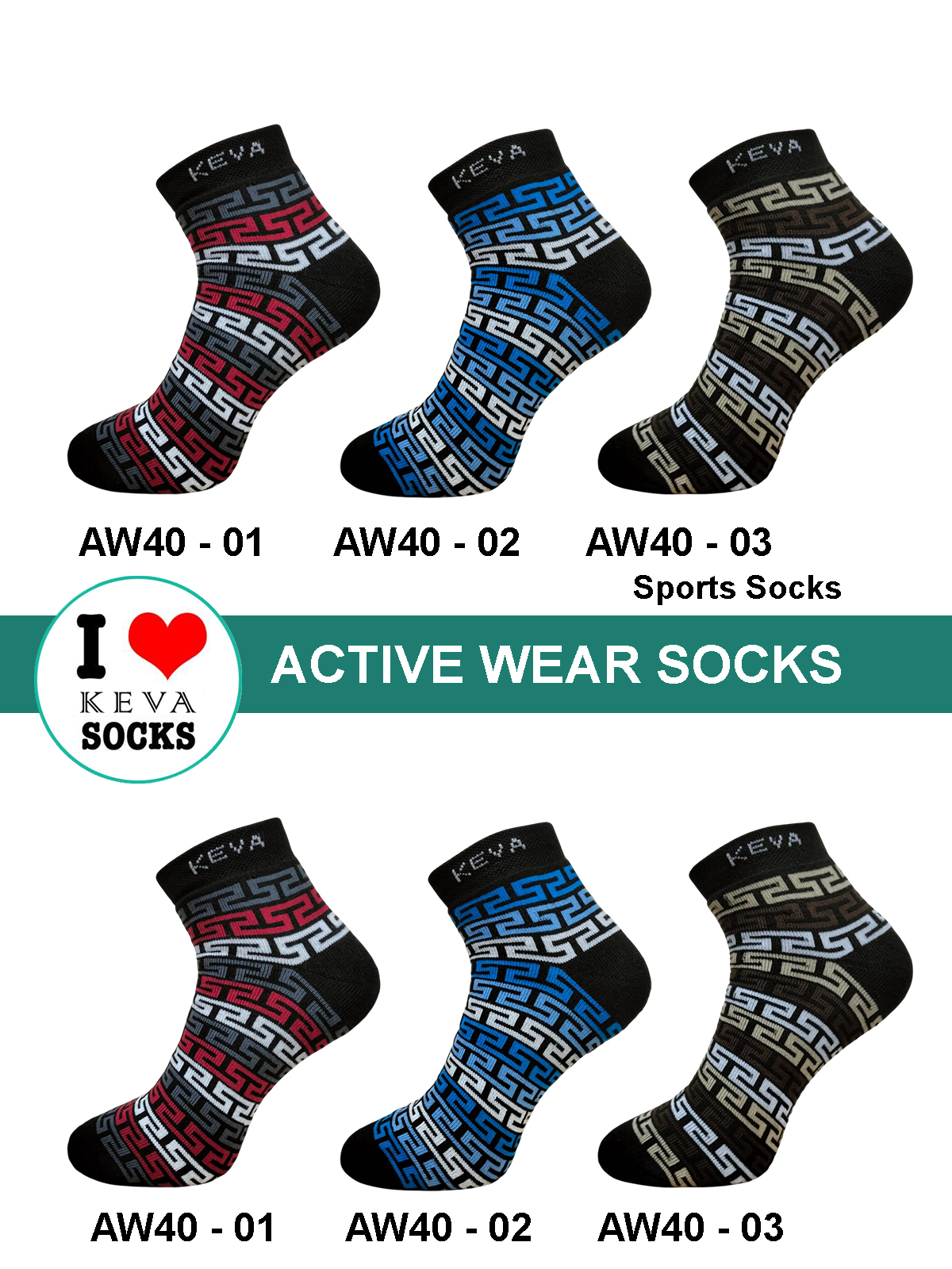 Men Geometric Sports Activewear Socks 6 Pairs Pack aw40