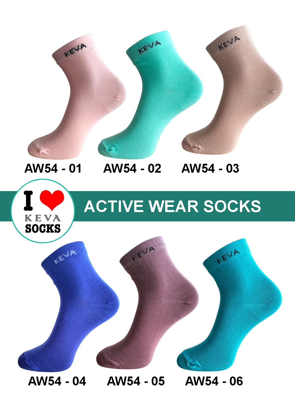 Women Ankle Plain Colours Activewear Socks 6 pairs pack aw54