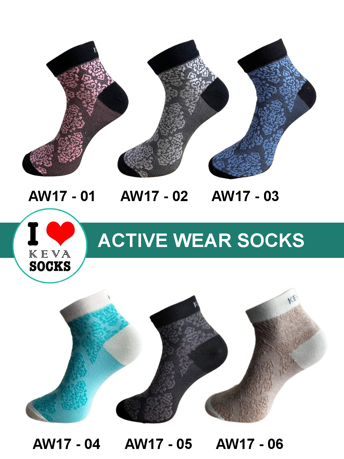 Women Ankle Damask Pattern Designer Socks Activewear 6 Pairs Pack Aw17