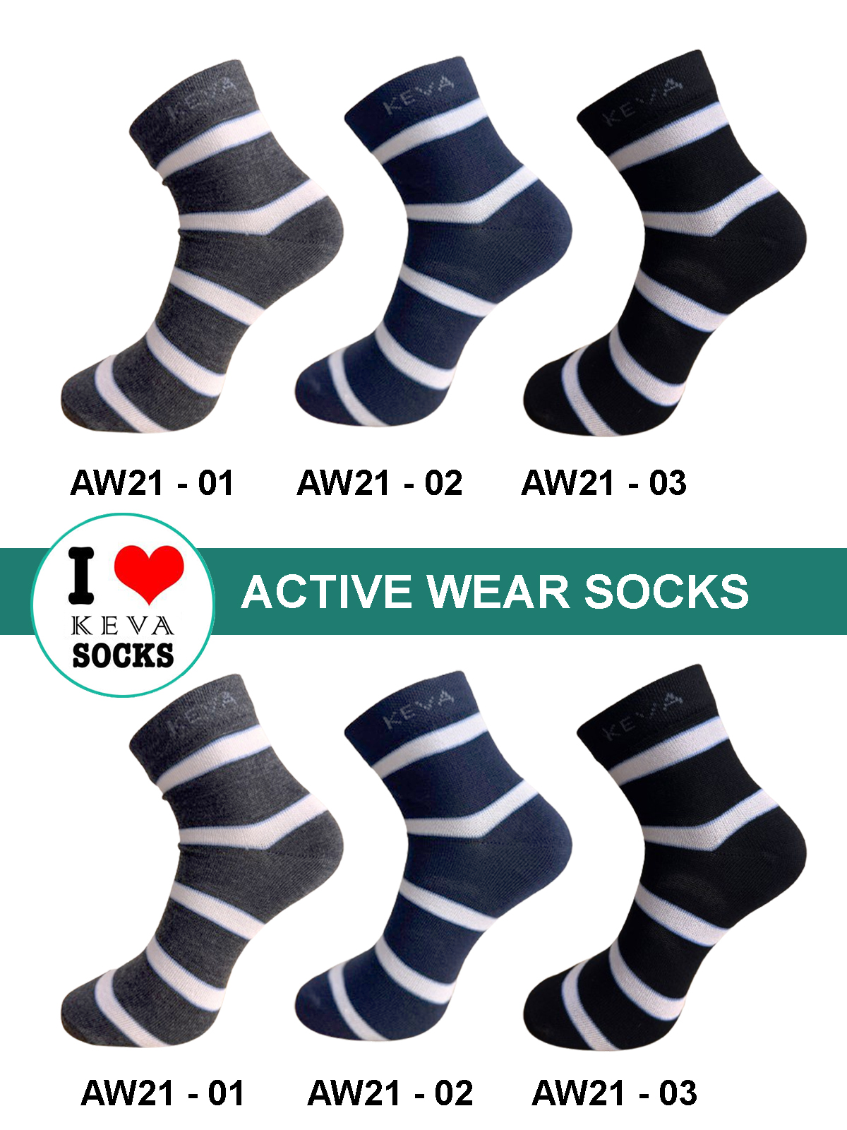 Kevasocks Men Women Ankle Stripes Socks Activewear 6 Pairs Pack Aw21