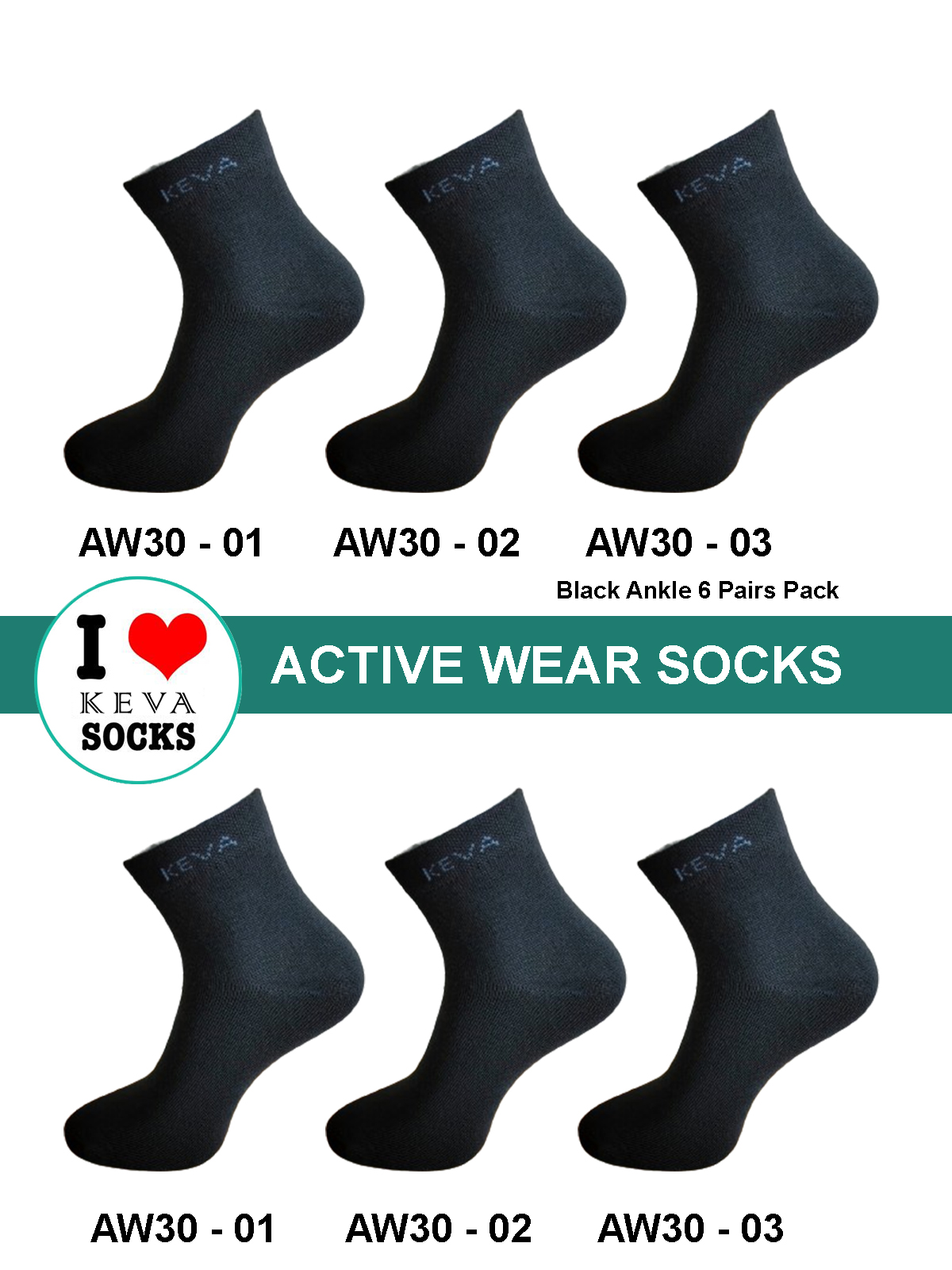 Women Ankle Black Socks Activewear 6 Pairs Pack Aw30 kevasocks