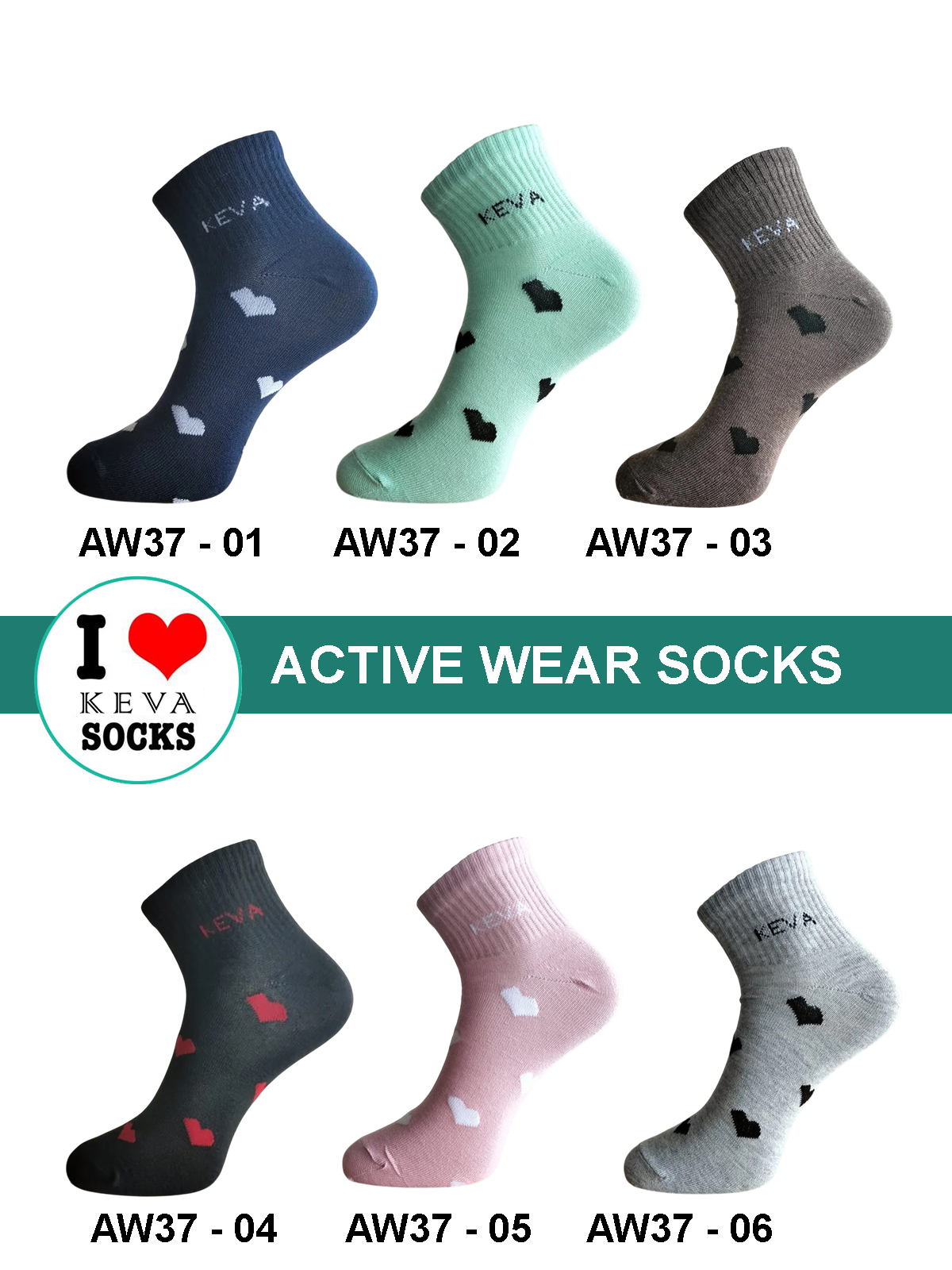 Women Ankle Heart Socks 6 pairs pack aw37
