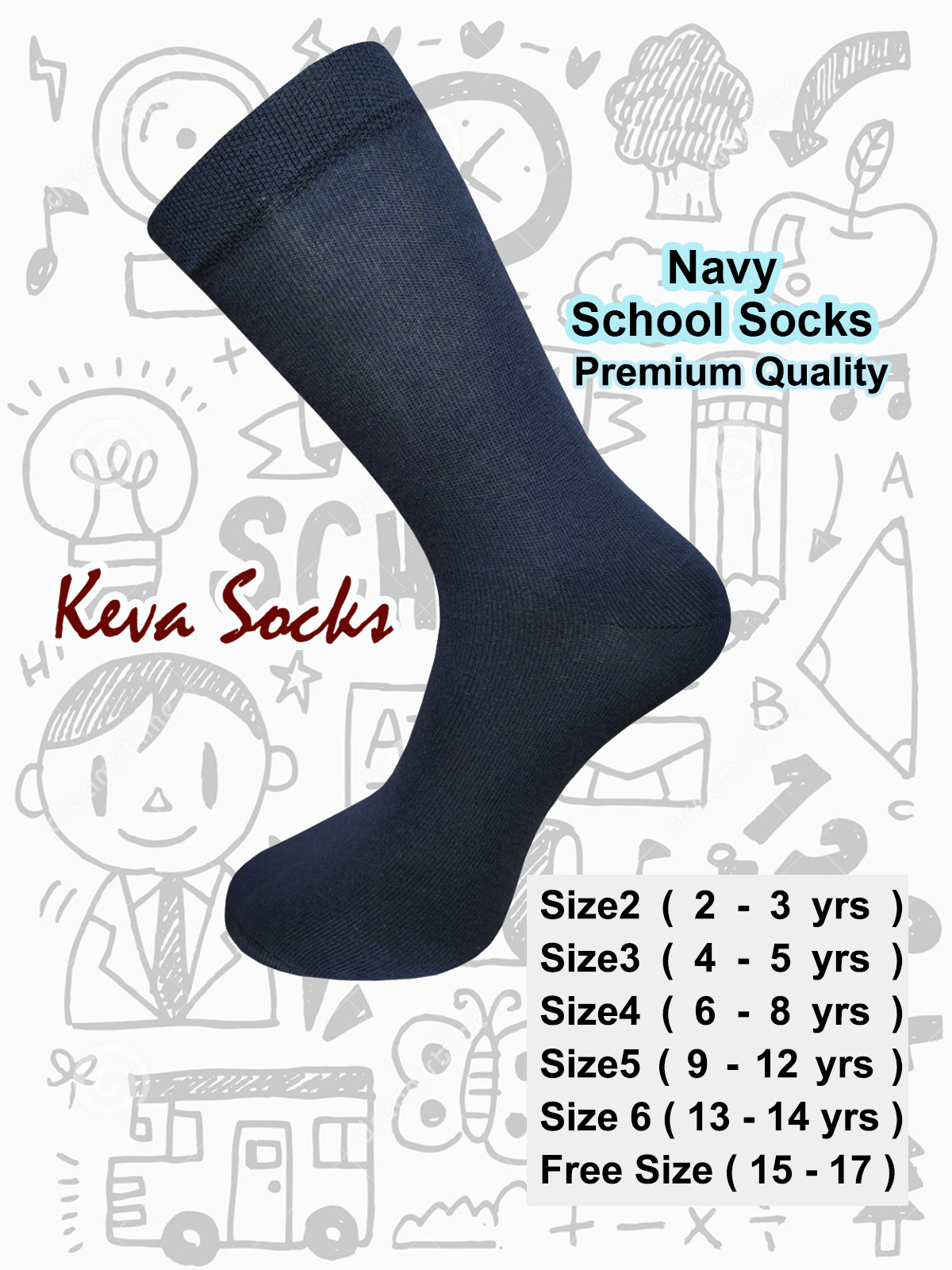 School Socks Plain Navy Blue 5 Pairs Pack  Size NY-5