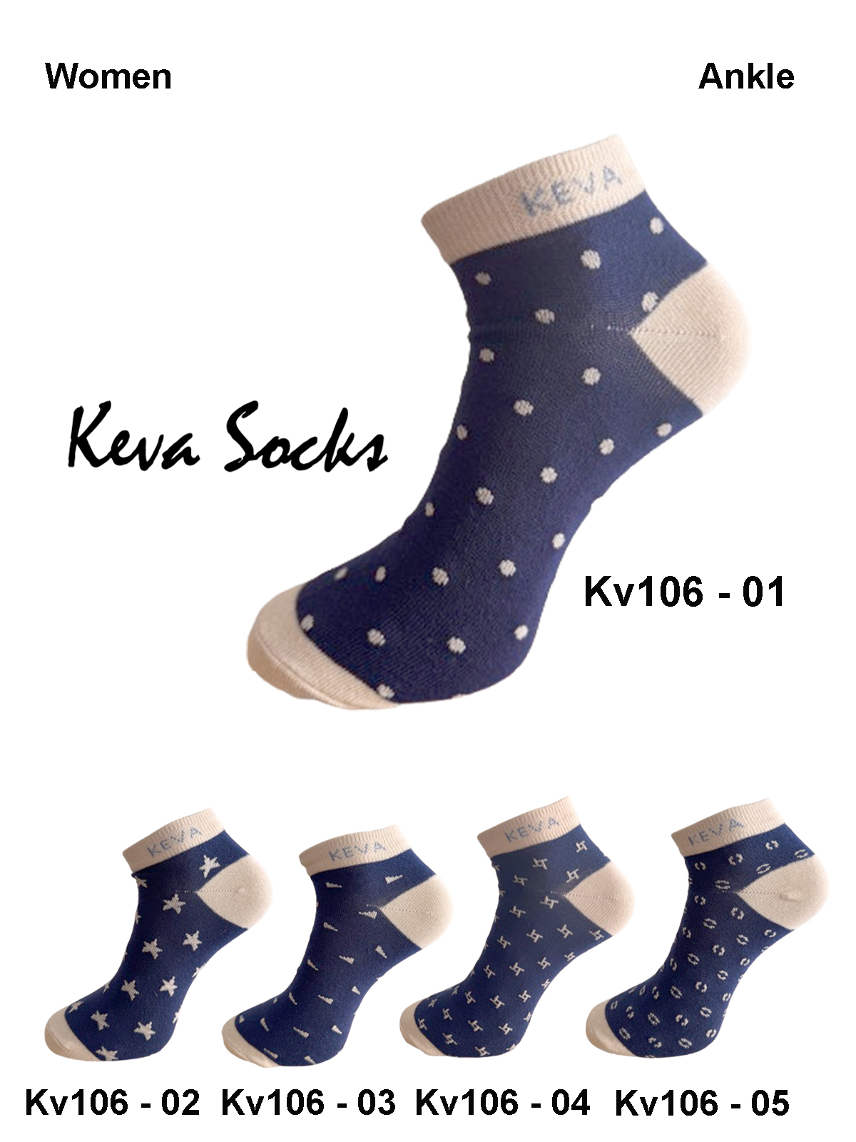 Keva Socks Royal Women Ankle Cotton Socks 5 pairs pack Kv106