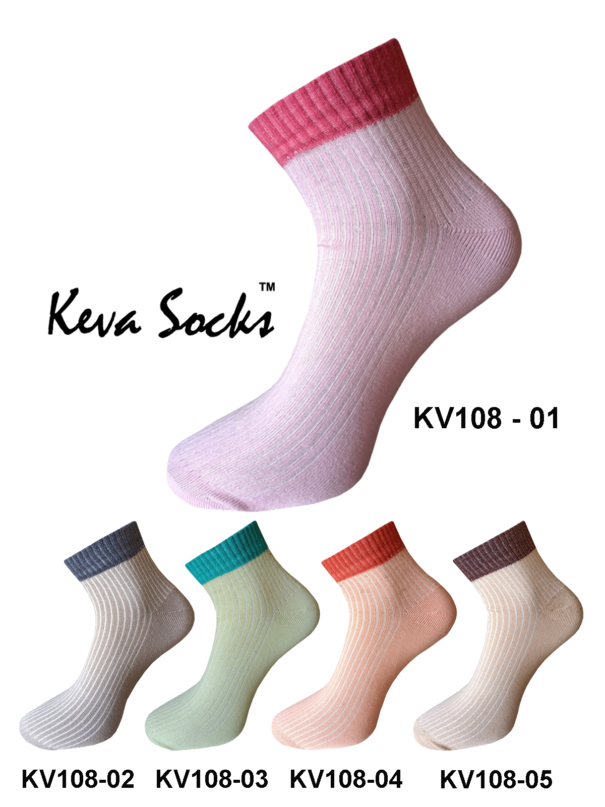 Keva Socks Self Design Linings Plain Women Ladies Girl Socks 5 Pairs pack Kv108