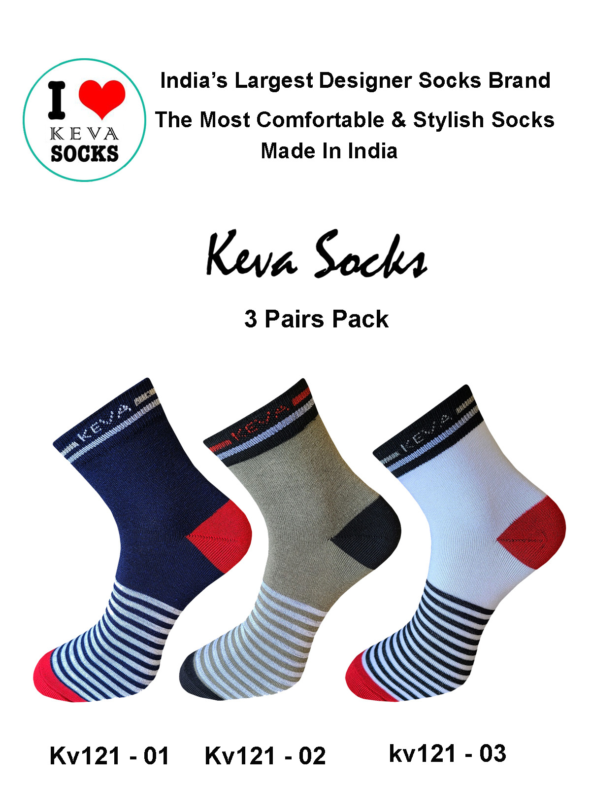 Keva Socks Men Ankle Stripes 3 Pairs Pack Socks kv121