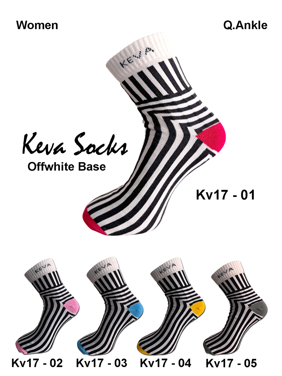 Keva Socks Women Ankle Stripes Cotton Socks 5 pairs pack Kv17