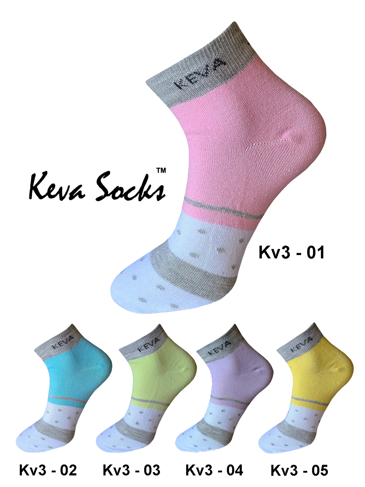 Keva Socks Ankle Pastel Design Women Cotton Socks 5 Pairs pack kv3