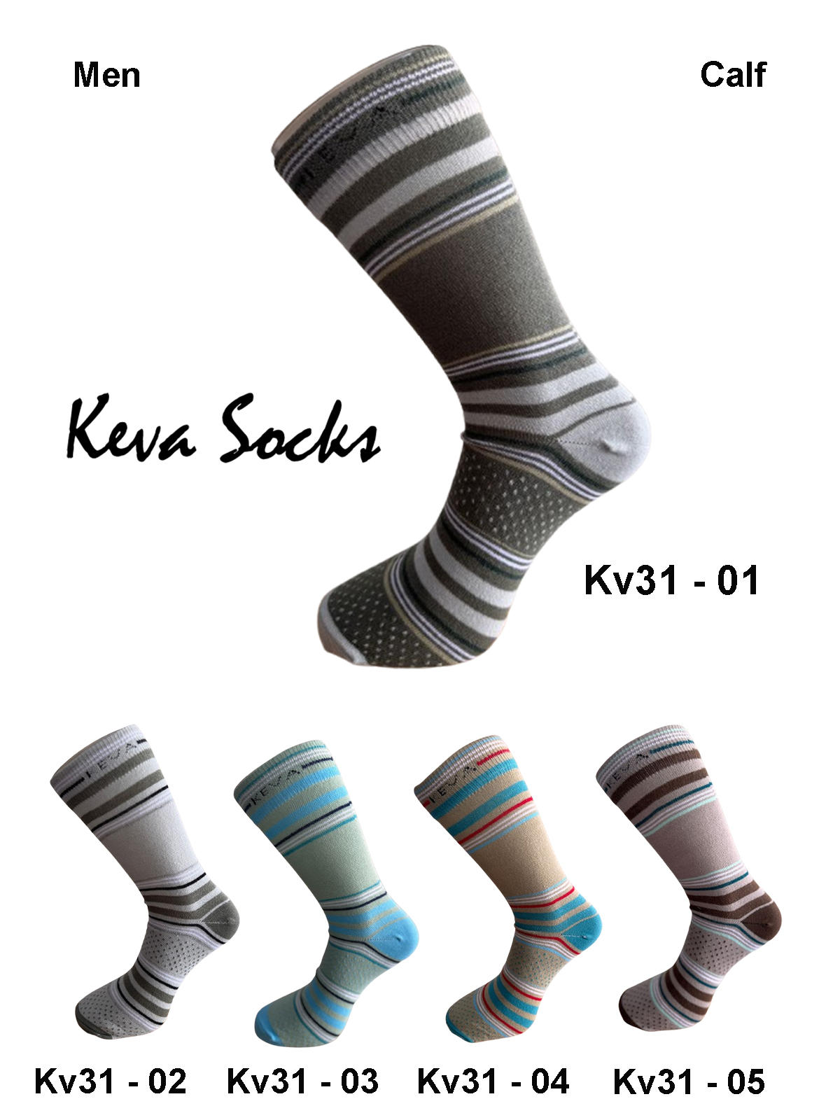 Keva Socks Long Men Stripes Cotton Socks 5 Pairs Pack kv31