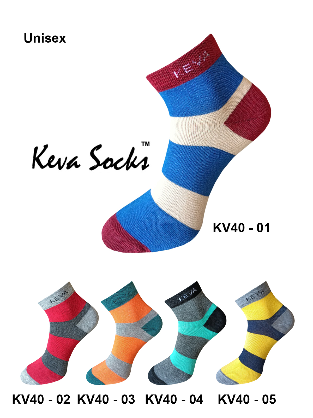 Keva Socks Striped Ankle Socks For Women Girls Men Boys Ankle 5 pairs pack Kv40
