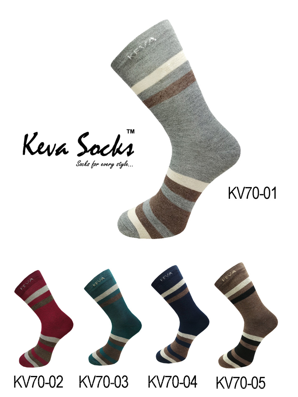 Keva Socks Men's Style Striped Crew Office Socks 5 Pairs Pack kv70