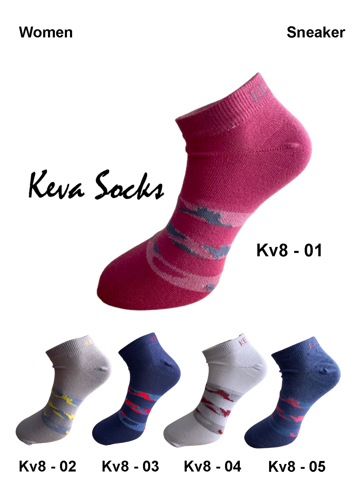 Keva Socks Low Ankle Solid Colours Sneakers Socks For Women 5 pairs pack Kv8