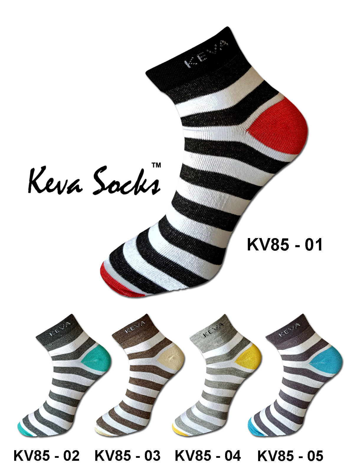 Keva Socks Striped Cotton Ankle Socks For Men Women 5pairs Pack Kv85