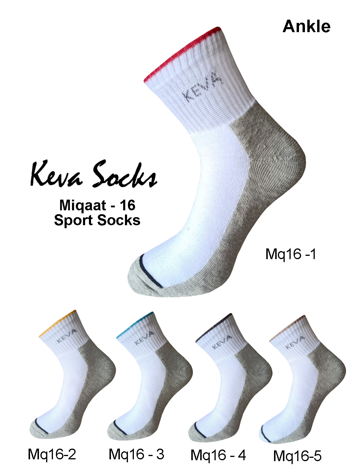 Keva Socks For Men Dark Base Miqaat Sports Ankle Socks 5pairs pack Mq16