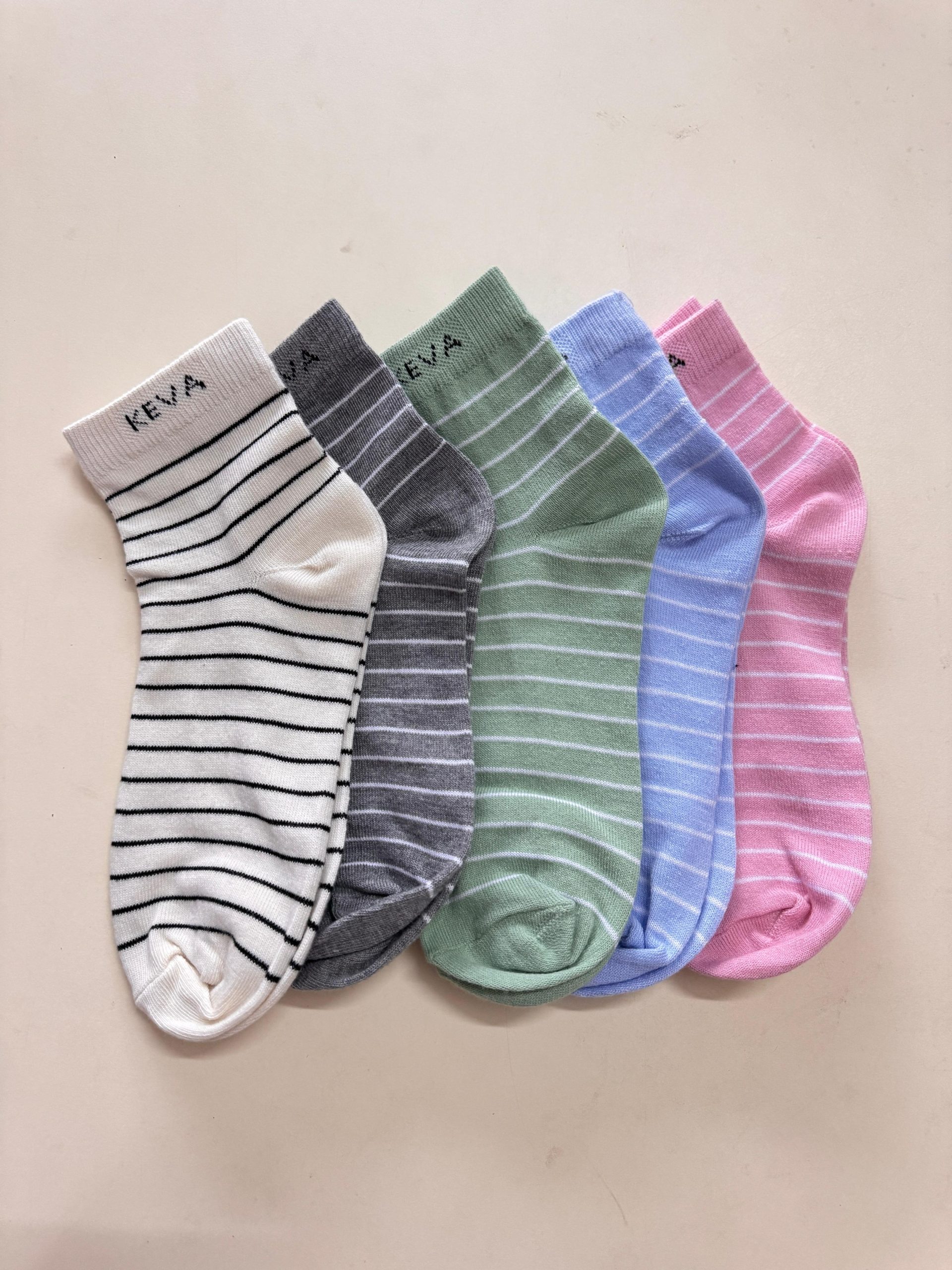Keva Socks Solid Stripes Women Cotton Socks 5 pairs pack Kv4