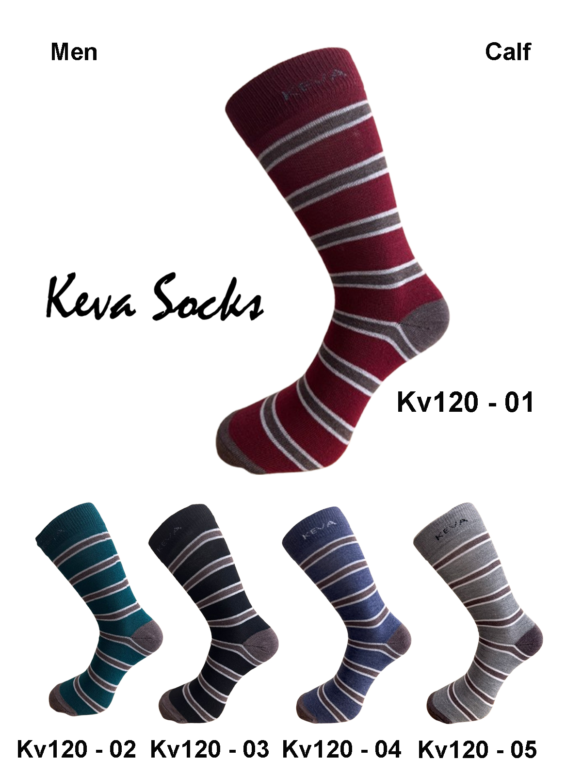 kv120 2024 Keva Socks Men Long Stripes 5 Pairs Pack Socks kv120