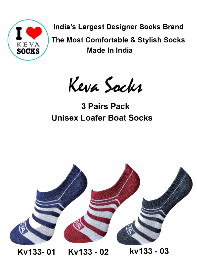 Keva Socks Unisex Loafer Boat Socks Stripes 3 Pairs Pack kv133