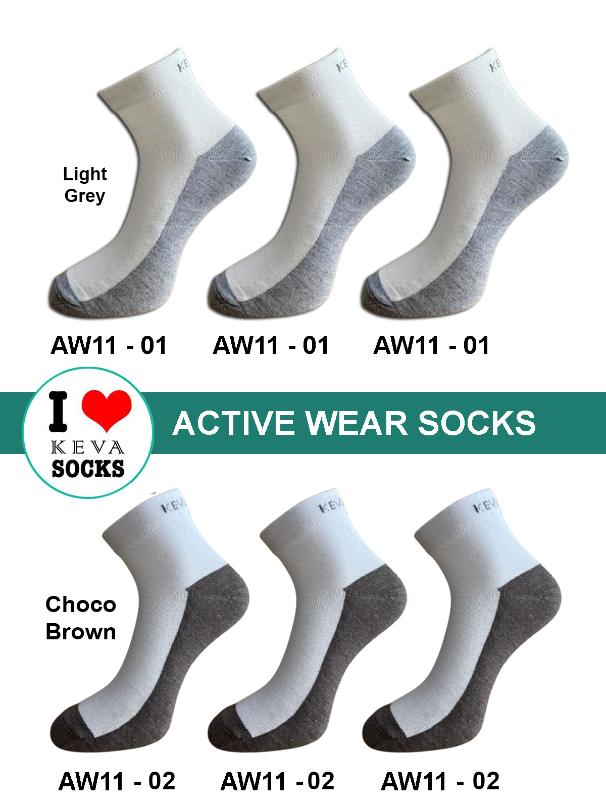 AW11 3 pairs in Light Grey Color + 3 Pairs in Choco Brown Color Ankle Men Socks