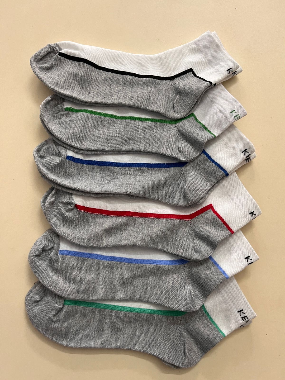 Men Ankle Miqaat Dark Base Socks Grey Color Stripe Activewear 6 Pairs Pack Aw12