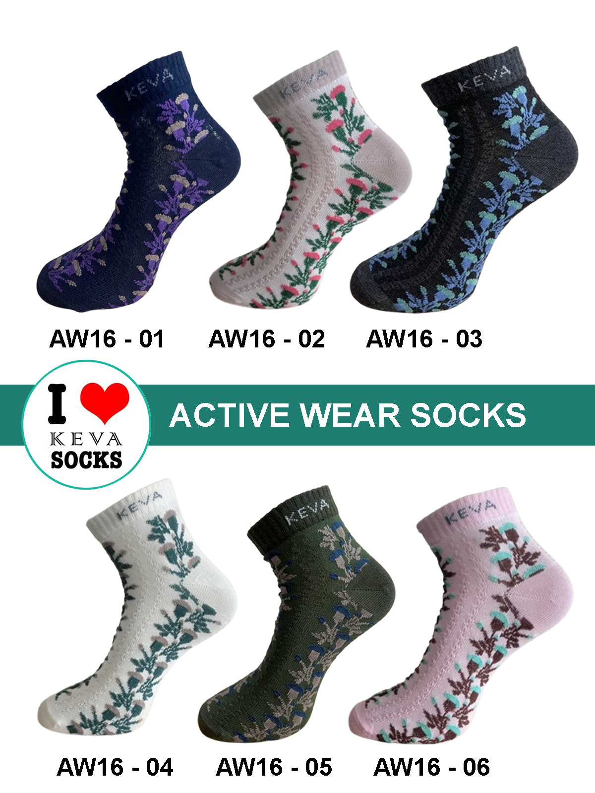 aw16 Women Ankle Designer Floral Socks Activewear 6 Pairs Pack Aw16
