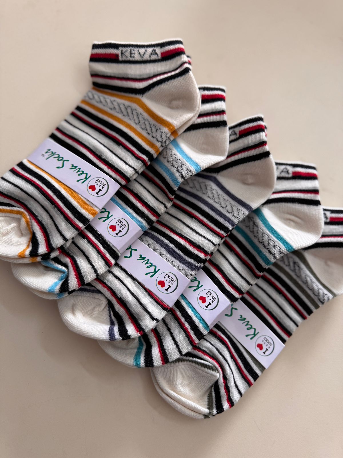 Keva Socks Low Ankle Stripes Sneakers Socks For Women 5 pairs pack Kv78