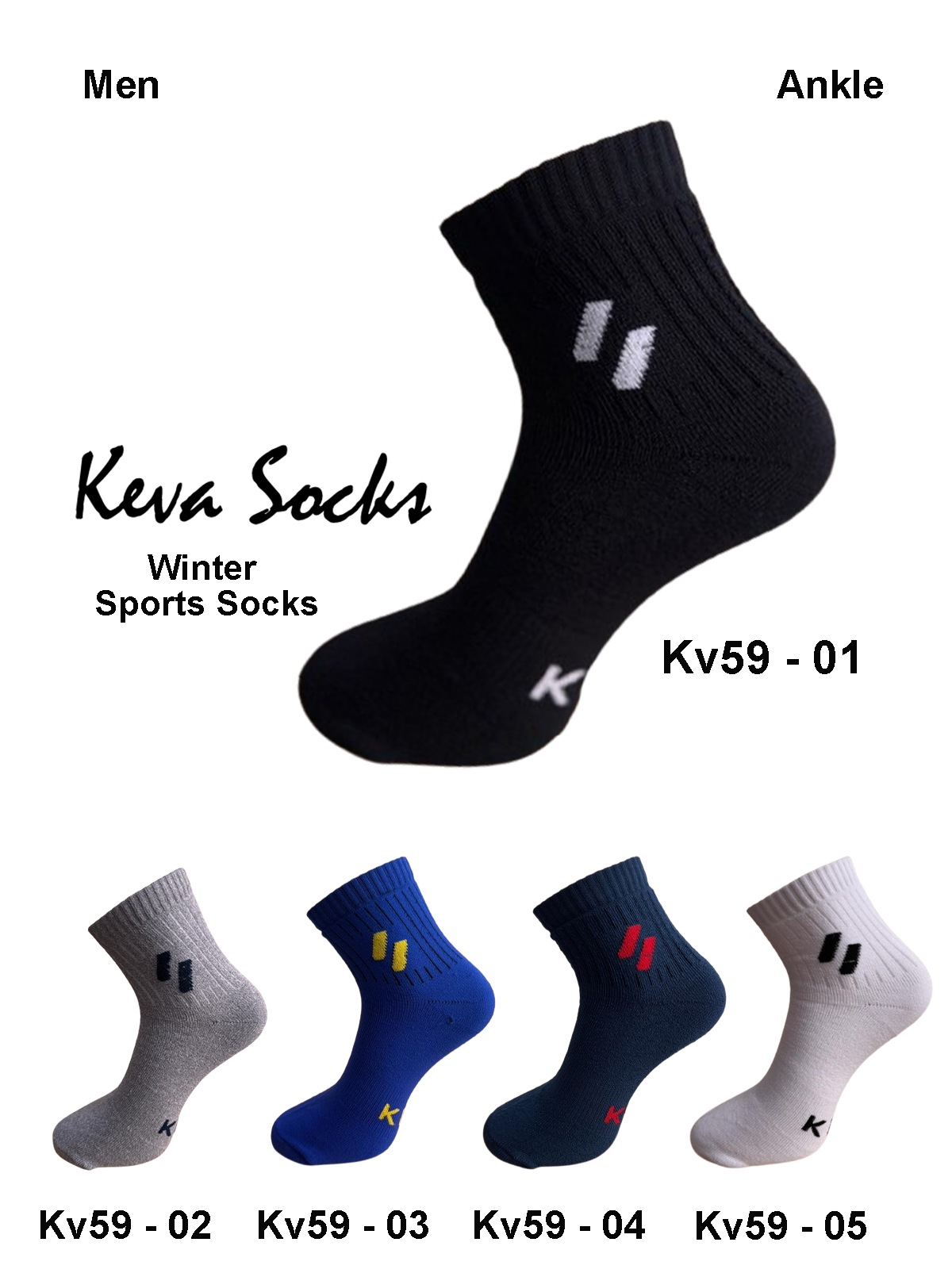 kv59 2024 Winter Sports Ankle Men Sports Socks 5 Pairs Pack Kv59