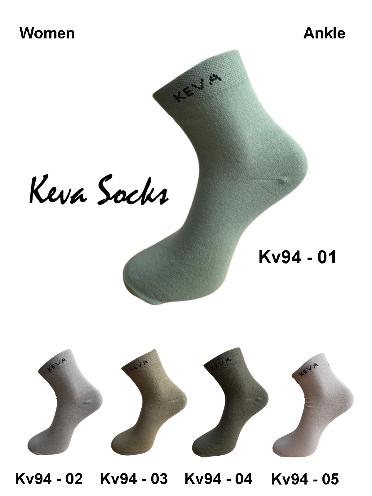 kv94 2024 Keva Socks Ankle Solid Colours Socks For Women 5 pairs pack Kv94