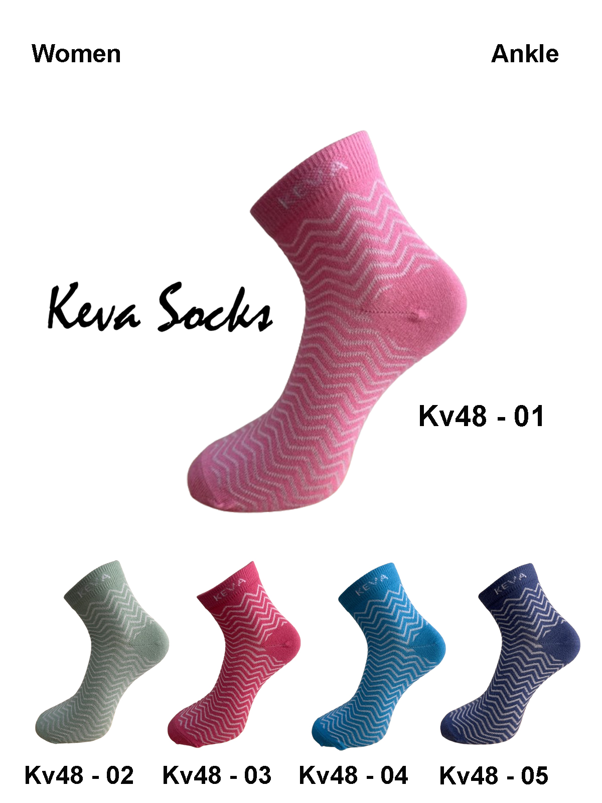 kv48 2024 Keva Socks Zigzag Chevron Women Cotton Socks 5 pairs pack Kv48