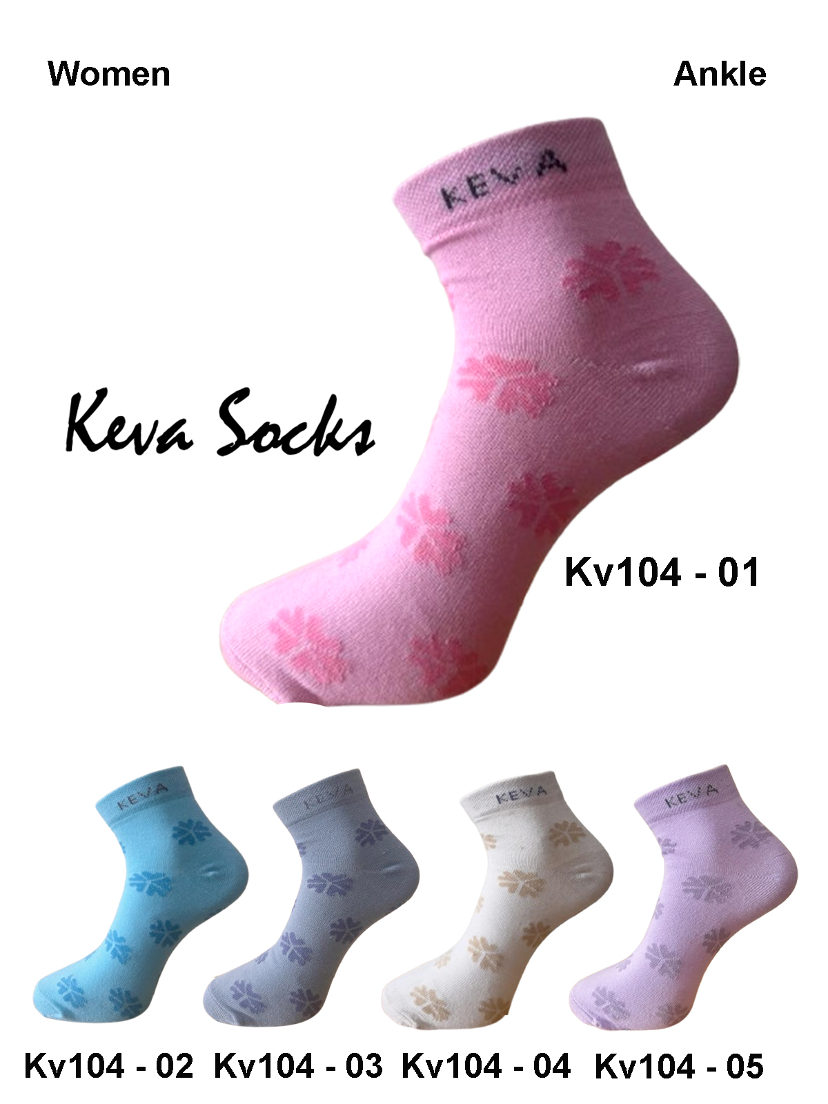 kv104 2025 Keva Socks Women Ankle Floral Cotton Socks 5 pairs pack Kv104