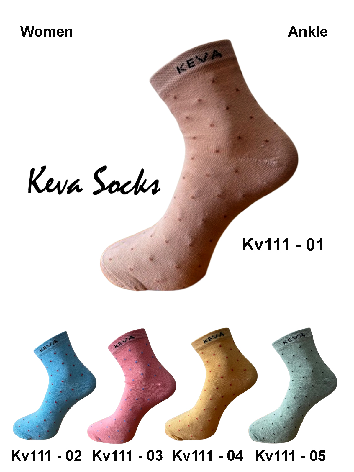 kv111 2025 Keva Socks Women Ankle Cotton Socks 5 pairs pack Kv111
