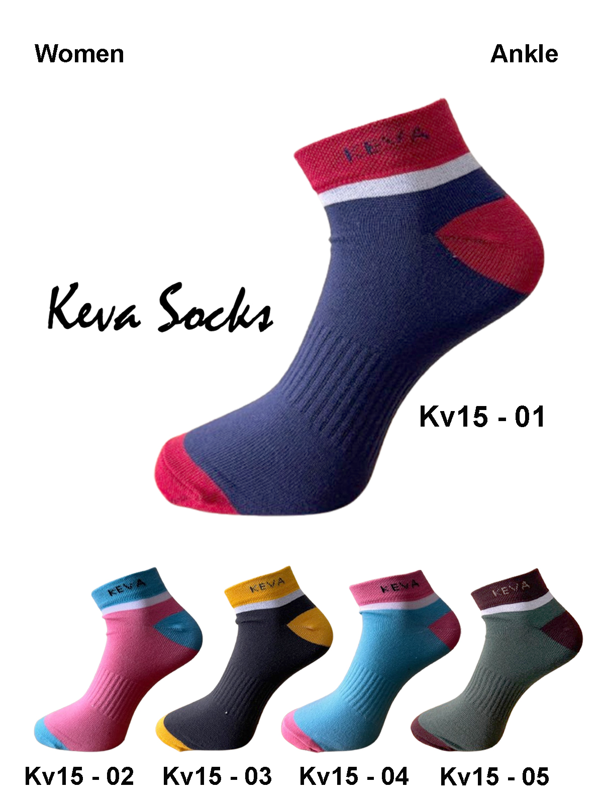 kv15 2025 Keva Socks Royal Men Women Ankle Cotton Socks 5 pairs pack Kv15