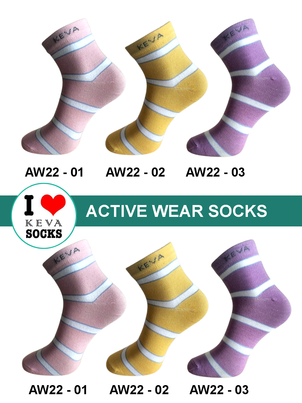 aw22 Women Ankle Stripes Socks Activewear 6 Pairs Pack Aw22