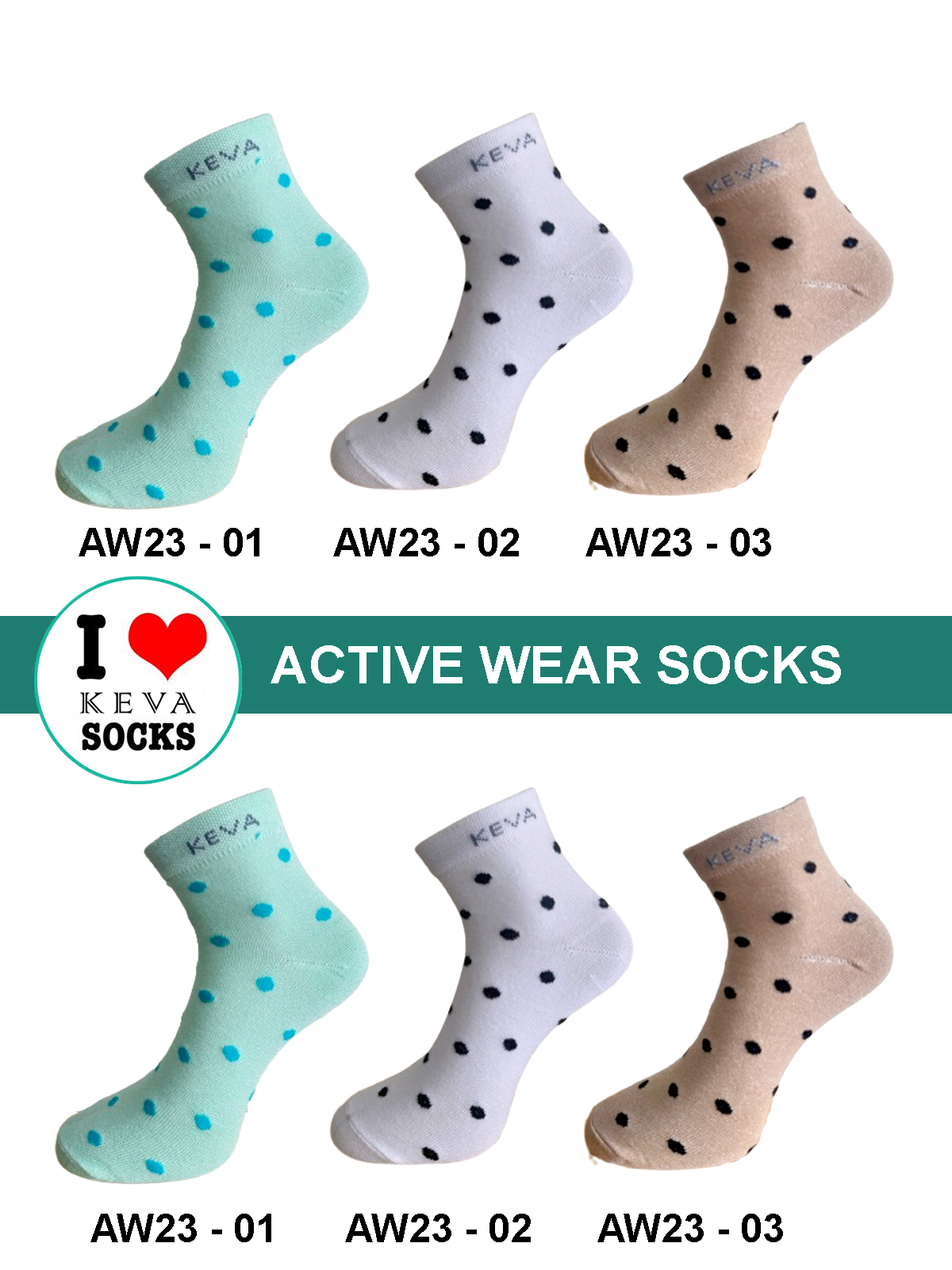 aw23 Women Ankle Polka Dots Socks Activewear 6 Pairs Pack Aw23