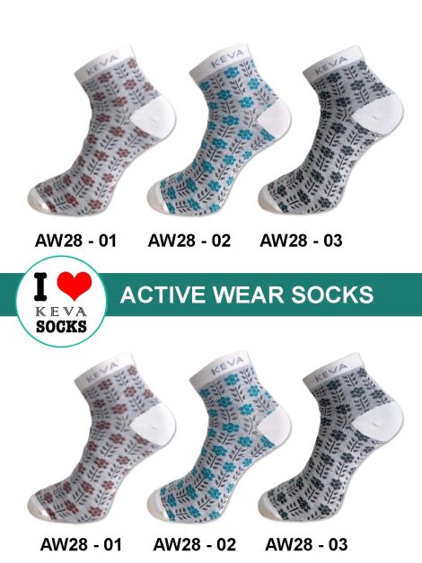 Women Ankle Socks Floral Kevasocks Activewear 6 Pairs Pack Aw28