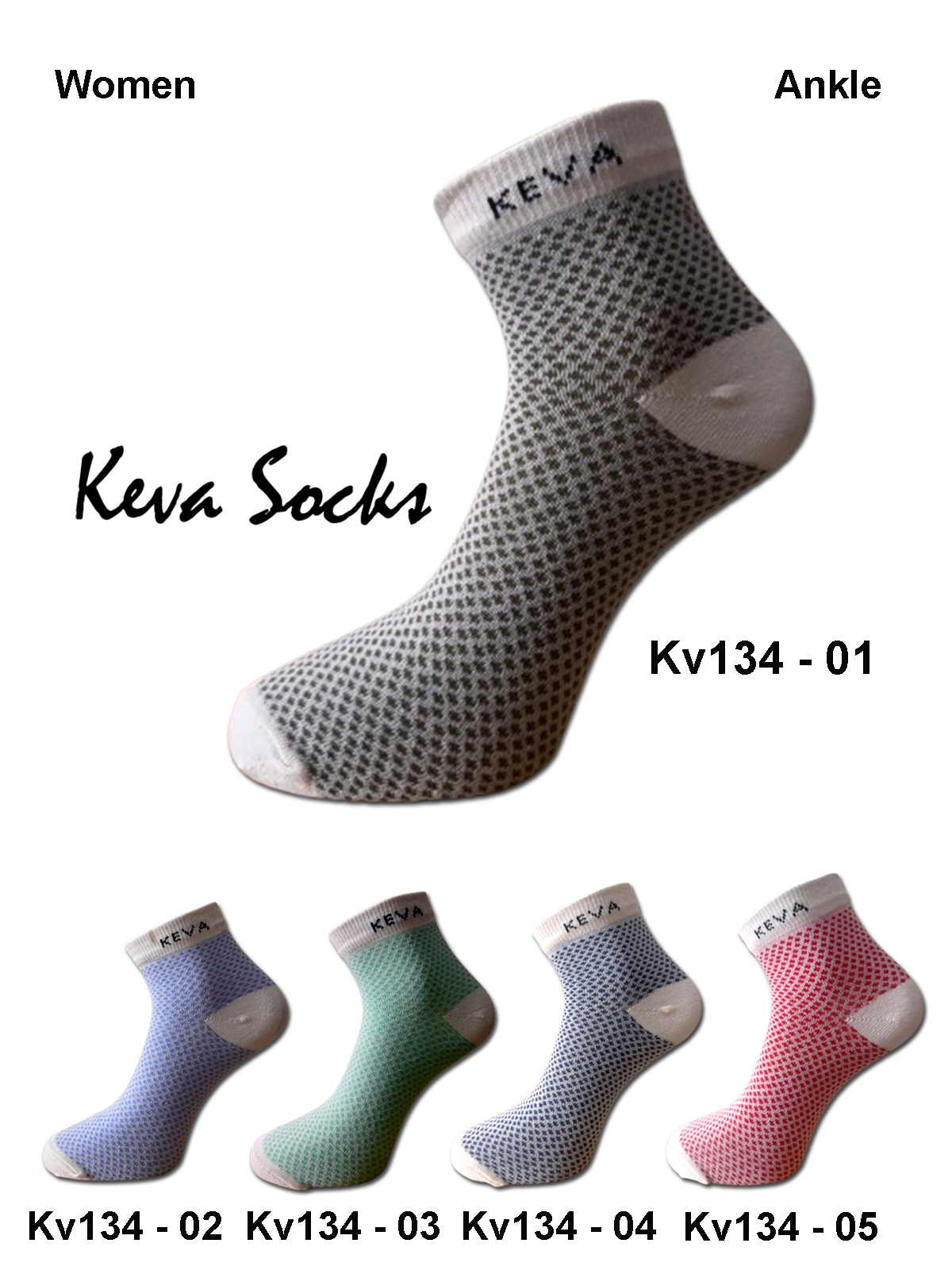 kv134 2025 Keva Socks Women Ankle Textured Cotton Socks 5 pairs pack Kv134