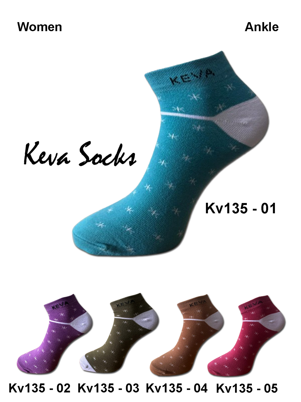 kv135 2025 Keva Socks Women Floral Cotton Socks 5 pairs pack Kv135