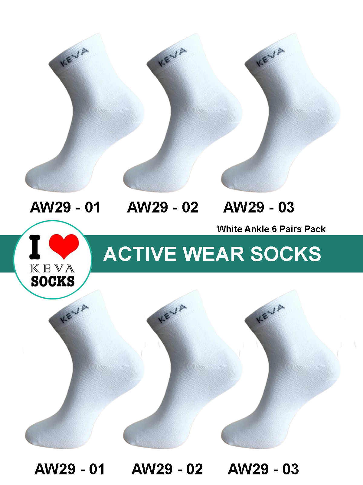 aw29 Women Ankle White Socks Activewear 6 Pairs Pack Aw29 kevasocks